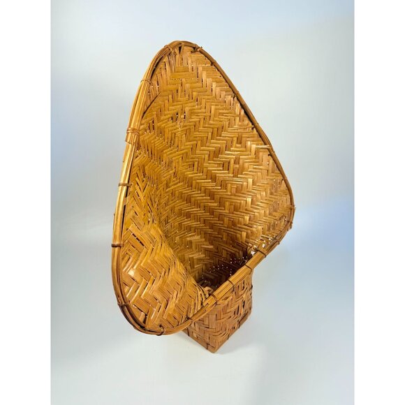 Wicker Rattan Basket Planter Pot Fan Back Spade Hand Woven Retro Boho Mid Centur - Picture 4 of 16